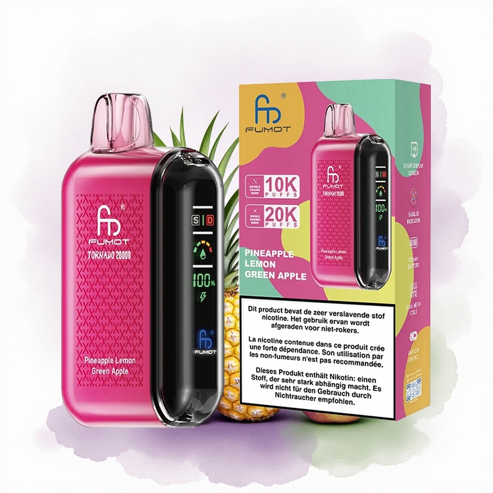 Fumot Tornado 20000 Puffs Ananas Lămâie Măr Verde cu 2 Nicotină și 850mAh