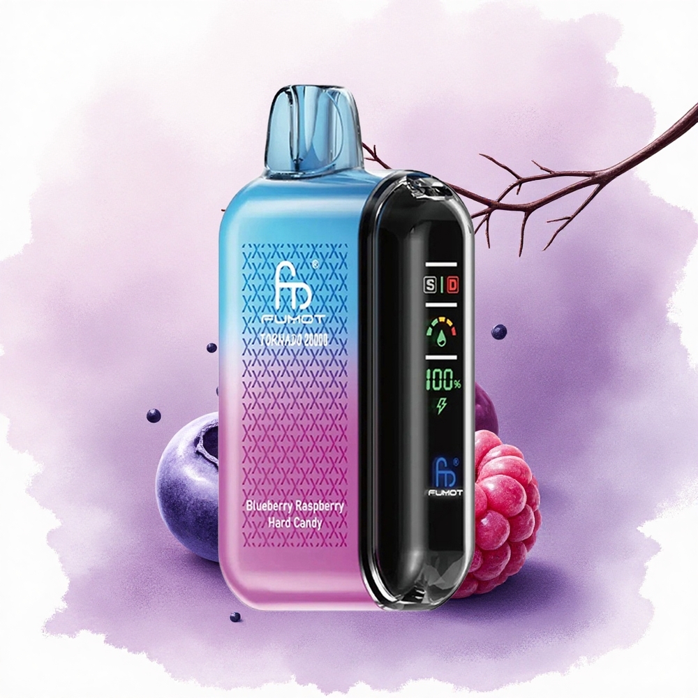 Fumot Tornado 20000 Puffs Bomboană Dură de Afine și Zmeură cu Nicotină 2 și Baterie 850mAh