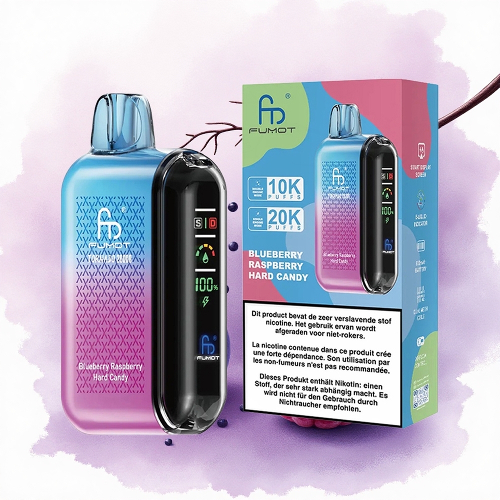 Fumot Tornado 20000 Puffs Bomboană Dură de Afine și Zmeură cu Nicotină 2 și Baterie 850mAh