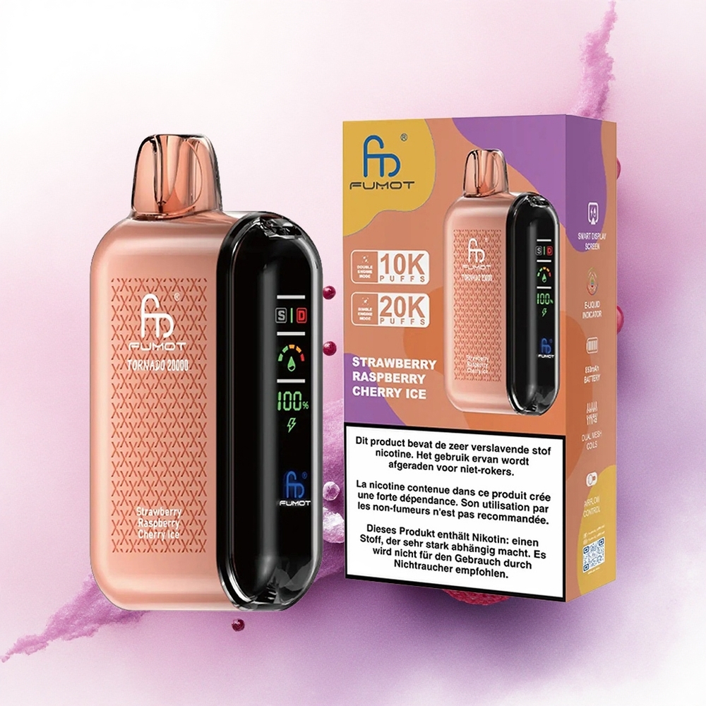 Fumot Tornado 20000 Puffs Cireașă Zmeură Căpșună Gheață cu 2 Nicotină și 850mAh