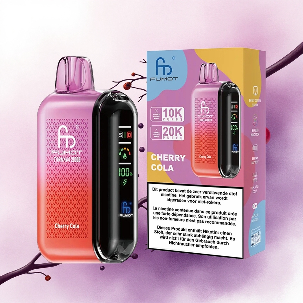 Fumot Tornado 20000 Puffs Colă Cireașă cu Dual Mesh Coil și 850mAh