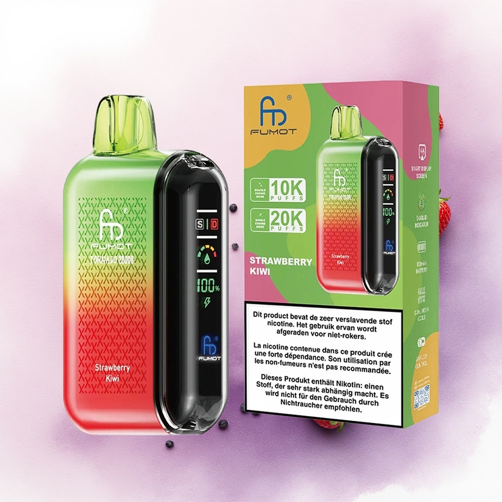 Fumot Tornado 20000 Puffs Căpșuni Kiwi cu 2 Nicotină și Baterie 850mAh