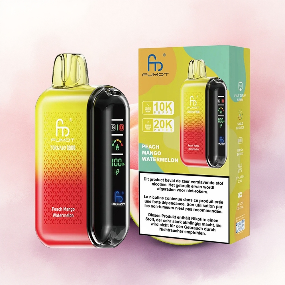 Fumot Tornado 20000 Puffs Piersic Mango Pepene Verde cu 2 Nicotină și Baterie 850mAh