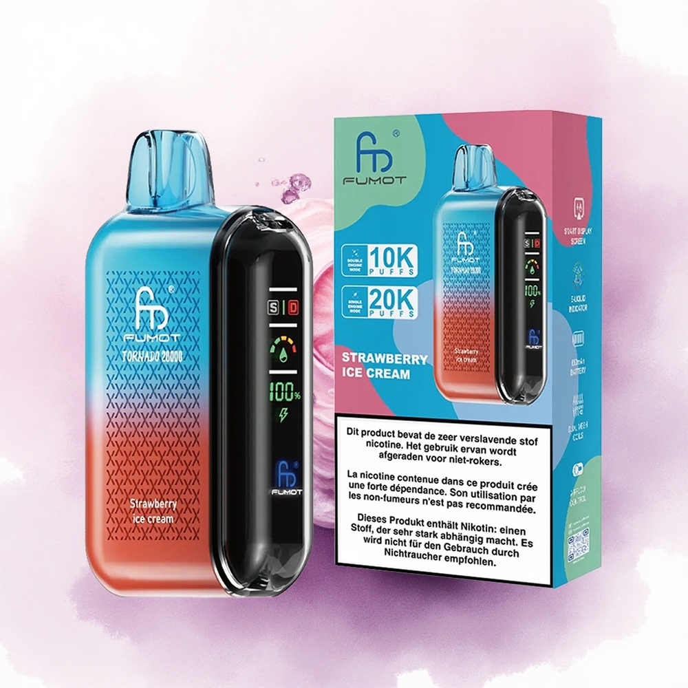 Fumot Tornado 20000 Puffs Înghețată de Căpșuni cu Dual Mesh Coil și 850mAh