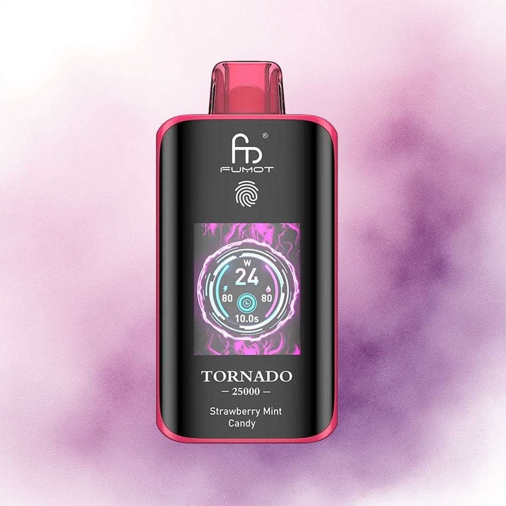 Fumot Tornado 25000 Puffs Bomboană Căpșuni Mentă 700mAh 20ml 5 Nicotină