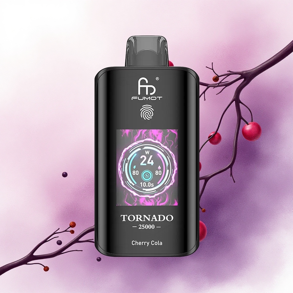 Fumot Tornado 25000 Puffs Colă Cireașă Ecran HD Baterie 700mAh Lichid 20ml Nicotină 0/2/3/5