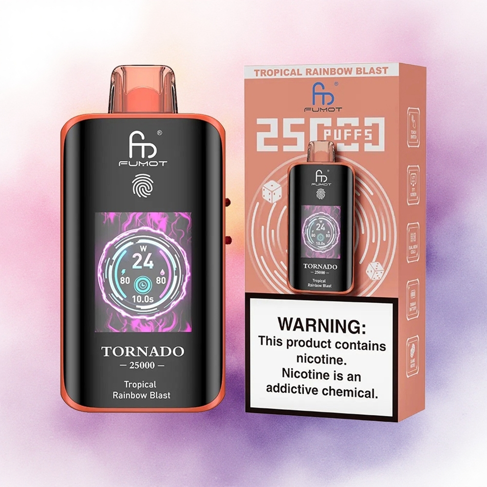 Fumot Tornado 25000 Puffs Explozia Tropicală a Curcubeului cu 5 Nicotină și Baterie 700mAh