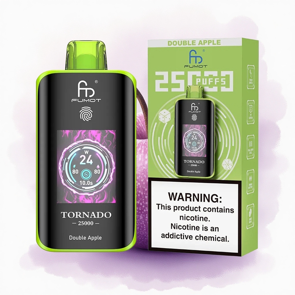 Fumot Tornado 25000 Puffs Măr Dublu cu Ecran HD Baterie 700mAh Nicotină 0/2/3/5