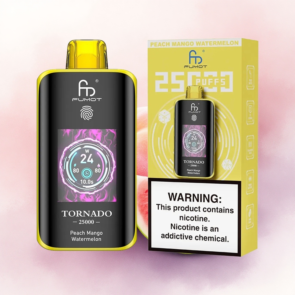 Fumot Tornado 25000 Puffs Piersic Mango Pepene cu Nicotină 5 și Baterie 700mAh