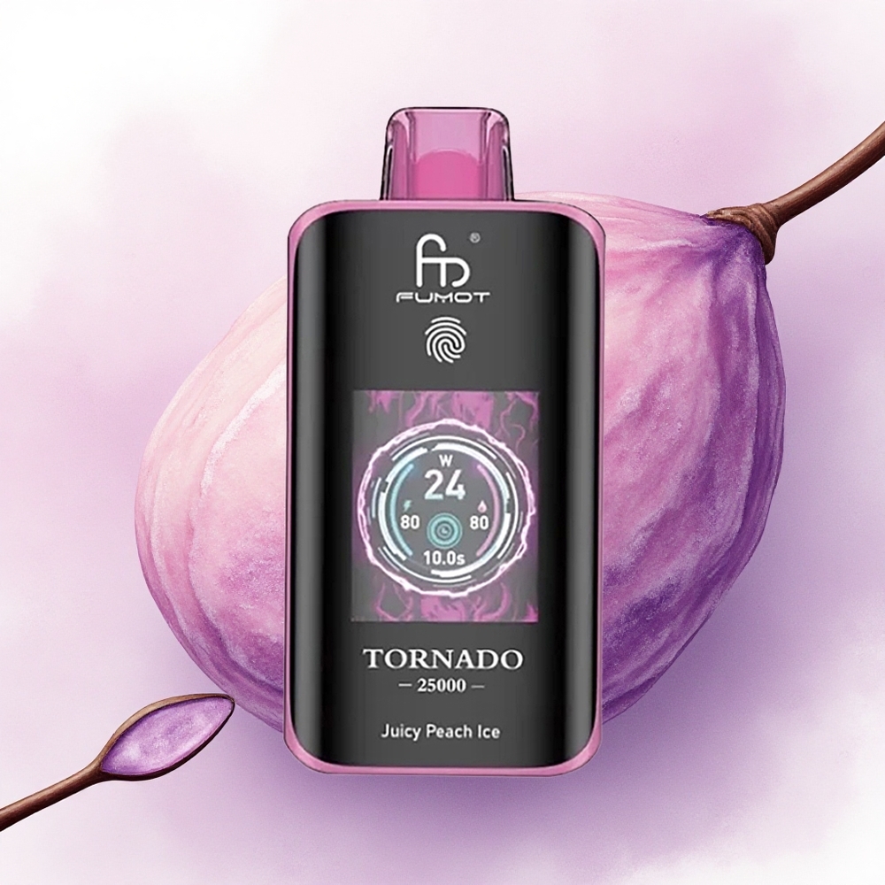 Fumot Tornado 25000 Puffs Piersică Zemoasă Gheață cu 20ml Lichid și 700mAh Baterie