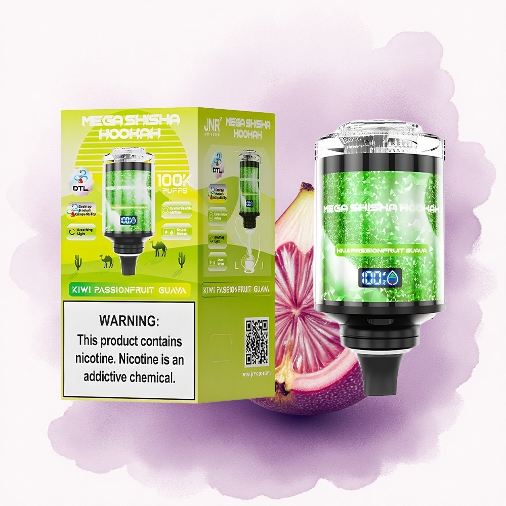 JNR Mega Shisha Hookah 100K Kiwi Passionfruit Guava 2200mAh 2 nicotina