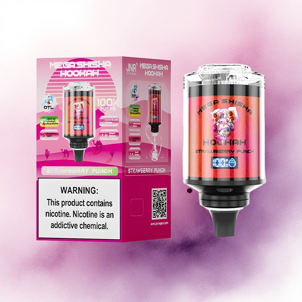 JNR Mega Shisha Hookah 100K Pumn de Căpșuni cu Nicotină 2 și Baterie 2200mAh