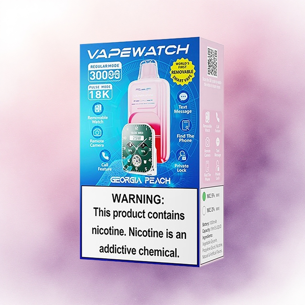 JNR VapeWatch 30000 Piersic din Georgia cu 19mL și 5 nicotină Dual Mesh Coil